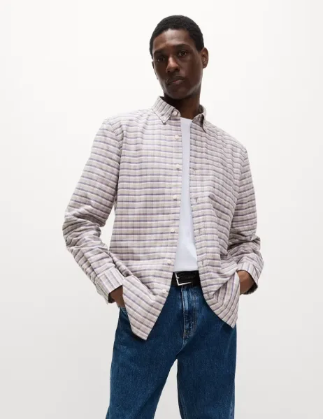 Marks & Spencer Ultimate Pure Cotton Check Oxford Shirt Natural Mix