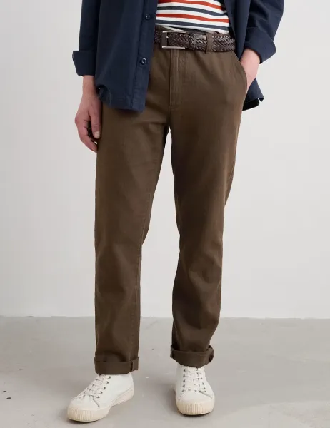 Seasalt Cornwall Slim Fit Linen Rich Herringbone Trousers Brown