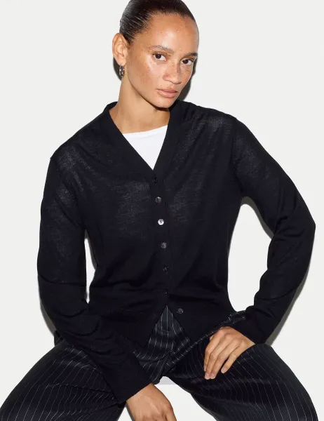 Jigsaw Pure Wool V-Neck Cardigan Navy