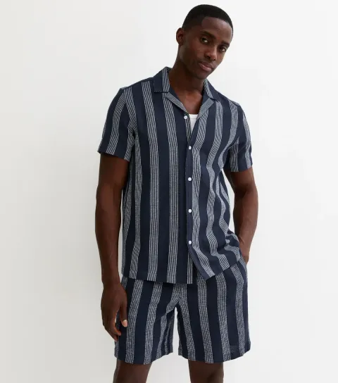Men's Blue Regular Striped Drawstring Shorts