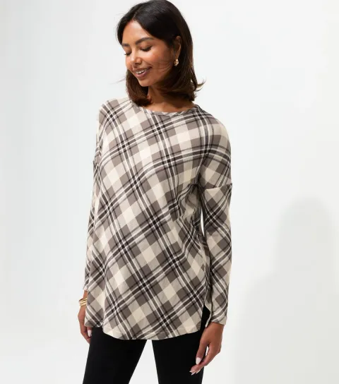New Look Women's Maternity Cream Soft Touch Check Print Long Sleeve Top