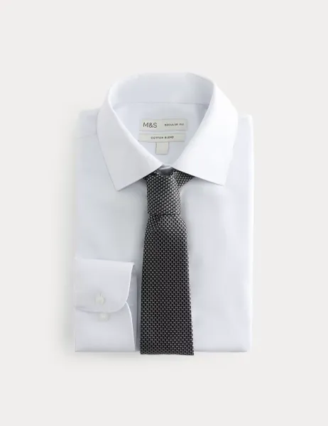 Marks & Spencer 2 piece Regular Fit Easy Iron Shirt & Tie Set Navy Mix