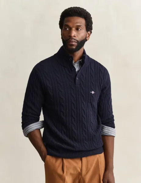 Gant Pure Lambswool Cable Knit Funnel Neck Jumper