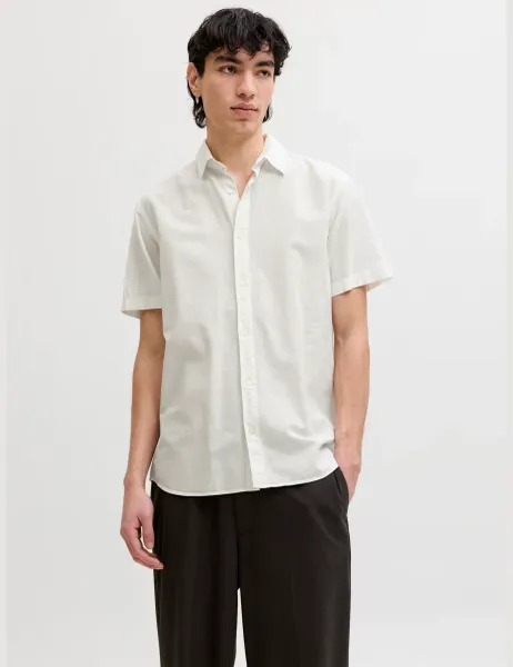 Jack & Jones Regular Fit Cotton Rich Short Sleeve Shirt White