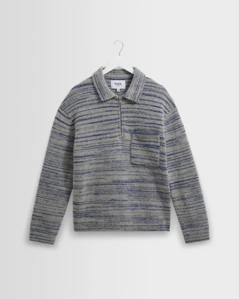 Alpha - Grey and Blue Space Dye Zip Polo