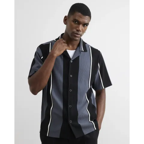 River Island Regular Fit Textured Stripe Revere Shirt