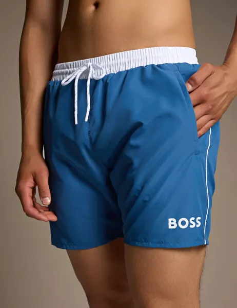 Boss Starfish Swim Shorts with Contrast Logo Blue