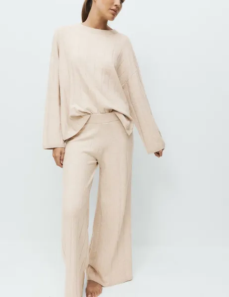 M&S X Kelly Hoppen Knitted Wide Leg Pyjama Bottoms Neutral