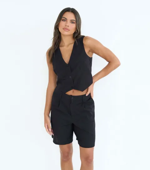 Women's Black Cotton Blend Shorts