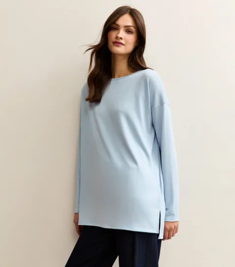 Women's Tall Light Blue Soft Touch Oversized Long Sleeve Top