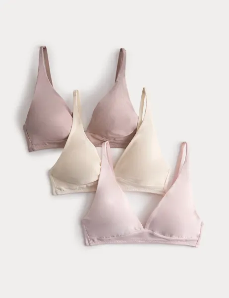 Marks & Spencer 3 Pack Cotton Rich Non Wired Plunge Bras A-E Oatmeal Mix