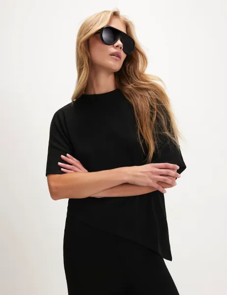 River Island Asymmetric Batwing T-Shirt Black