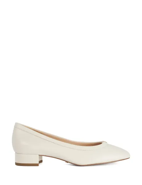 Dune London Leather Block Heel Court Shoes Ecru