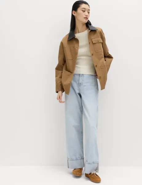 Marks & Spencer High Waisted Wide Leg Turn Up Jeans Light Denim