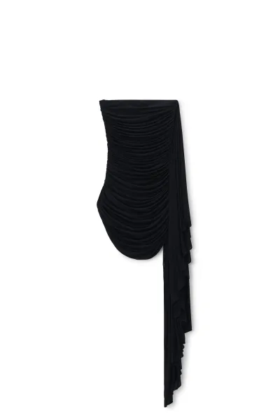 ASYMMETRIC RUCHED STRAPLESS MINI DRESS