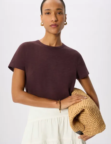 Whistles Pure Cotton Crew Neck T-Shirt Plum