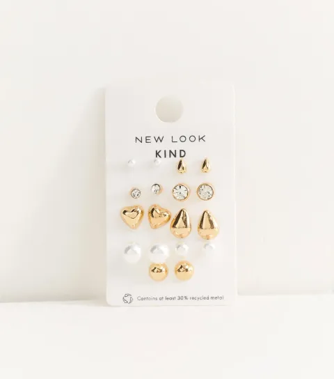 Pack of 6 Gold Tone Mixed Faux Pearl Stud Earrings