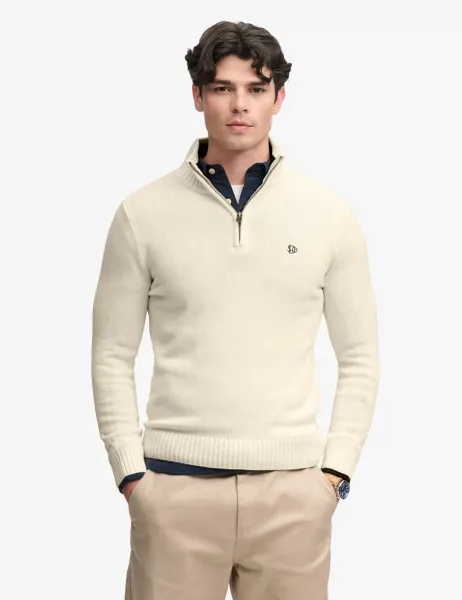 Superdry & Co Pure Cotton Half Zip Jumper Cream