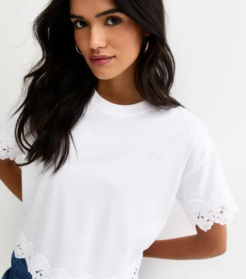 Women's White Lace Trim Top