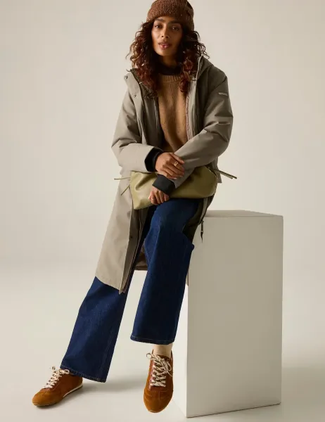 Regatta Ramona Hooded Padded Longline Raincoat Brown
