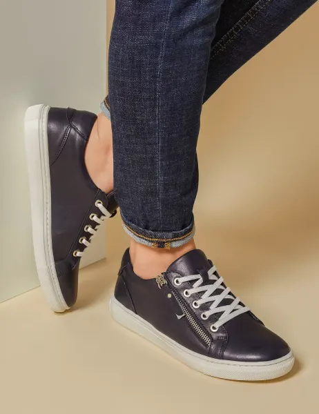 Jones Bootmaker Leather Zip Up Trainers Navy