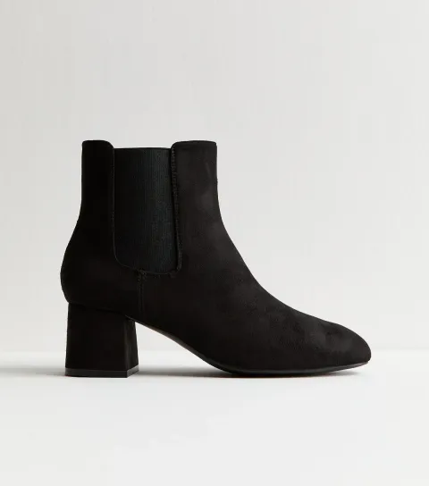 Women's Black Faux Suede Heeled Chelsea Boots Vegan