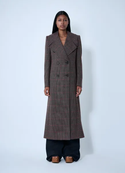 Double-Breasted Check Wool Coat