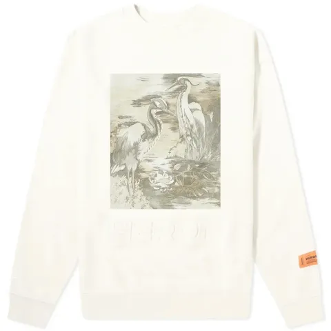 Heron Birds Print & Debossed Crew Sweat
