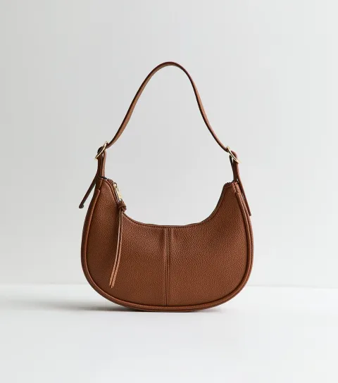 New Look Light Pink Grained Faux Leather Oval Buckle Shoulder Bag Vegan