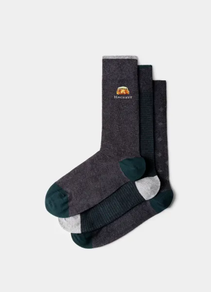 Three Pack Combed Cotton Harry Stripe Socks
