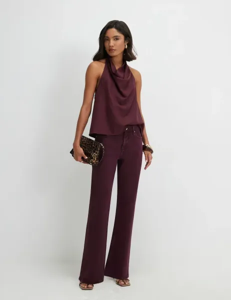 River Island Mid Rise Slim Fit Straight Leg Jeans Burgundy