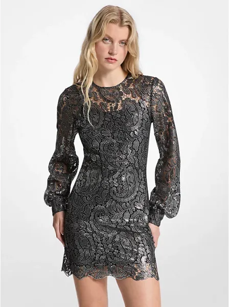 Metallic Paisley Lace Mini Dress