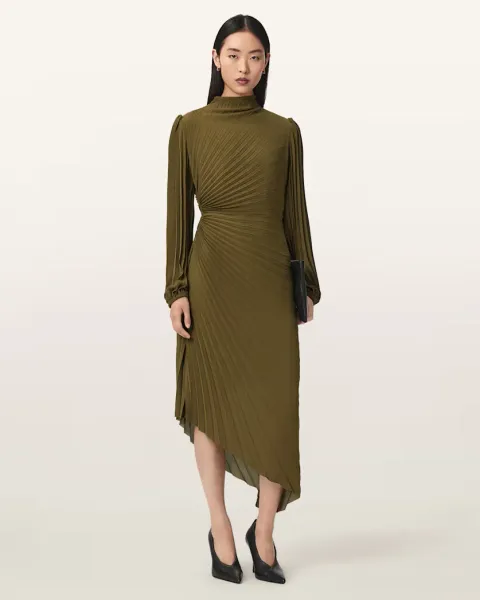 Milena Asymmetric Pleated Midi Dress