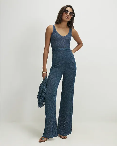 River Island Knitted Metallic Stitch Trousers