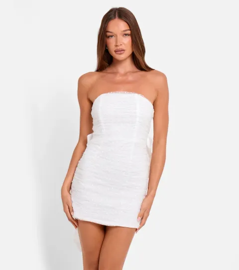Women's White Bow Back Bandeau Mini Dress