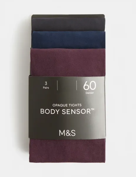 Marks & Spencer 3 Pack 60 Denier Body Sensor Opaque Tights Aubergine Mix