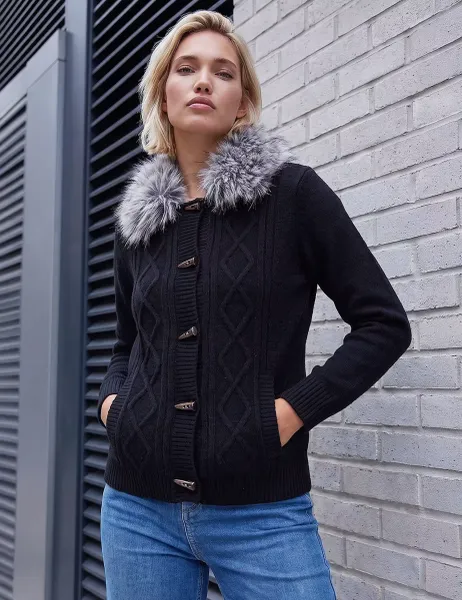 Roman Faux Fur Cardigan Black Mix