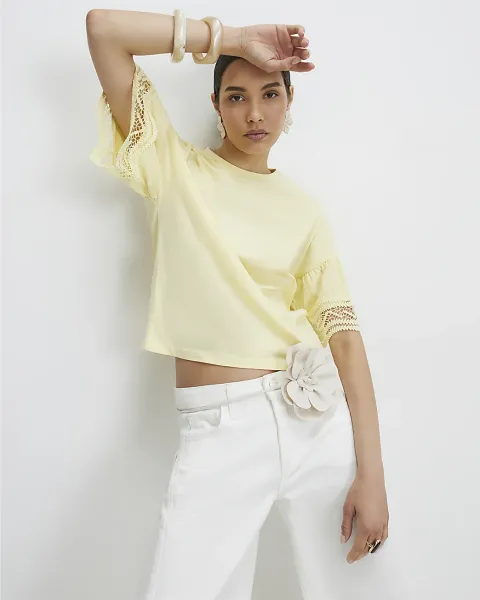 River Island Cotton Crochet Trim T-Shirt