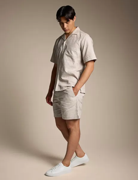 Boss Pure Cotton Textured Lightweight Shorts Beige