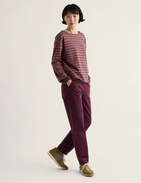 Seasalt Cornwall Cotton Rich Tapered Ankle Grazer Trousers Burgundy
