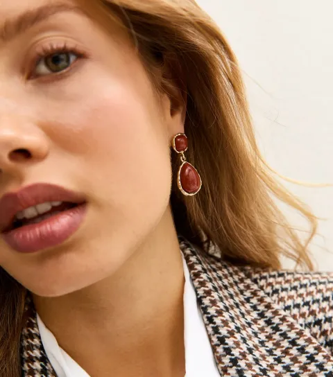 Orange Oval Drop Earrings