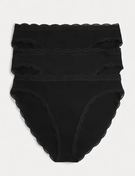 Marks & Spencer 3pk Cotton Rich High Leg Knickers Black