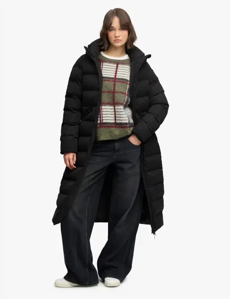 Superdry & Co Hooded Longline Puffer Jacket Black