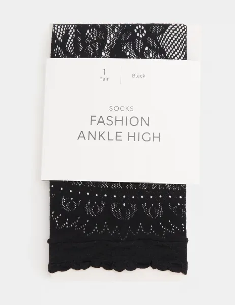 Marks & Spencer Fishnet Floral Lace Ankle Highs Black