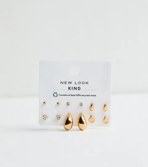 Pack of 6 Gold Tone Mix Stud and Teardrop Earrings