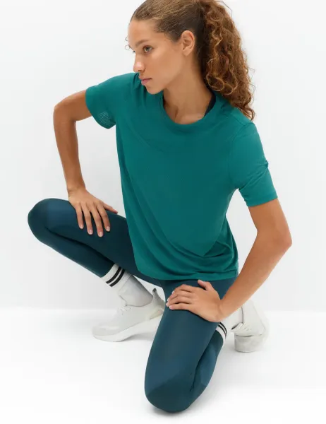 Goodmove Round Neck Mesh Relaxed T-shirt Petrol Green