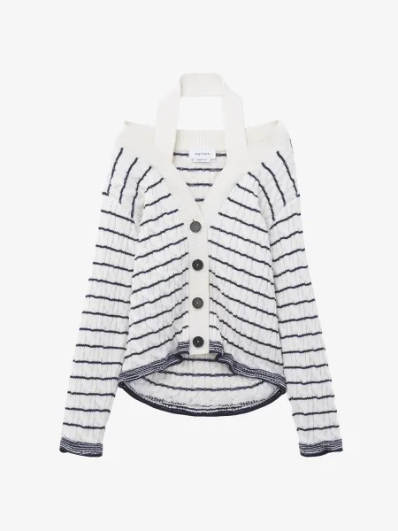 Off-the-shoulder Striped Cardigan