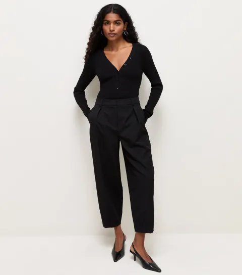 Women's Petite Black Tailored Barrel Leg Trousers