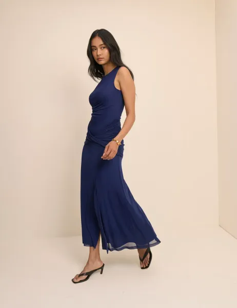 Nobody's Child Twist Front Midi Bodycon Dress Blue