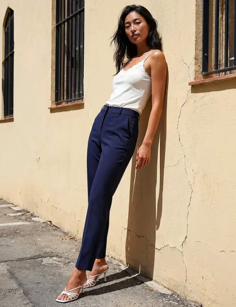 Slim Fit Cropped Trousers Navy